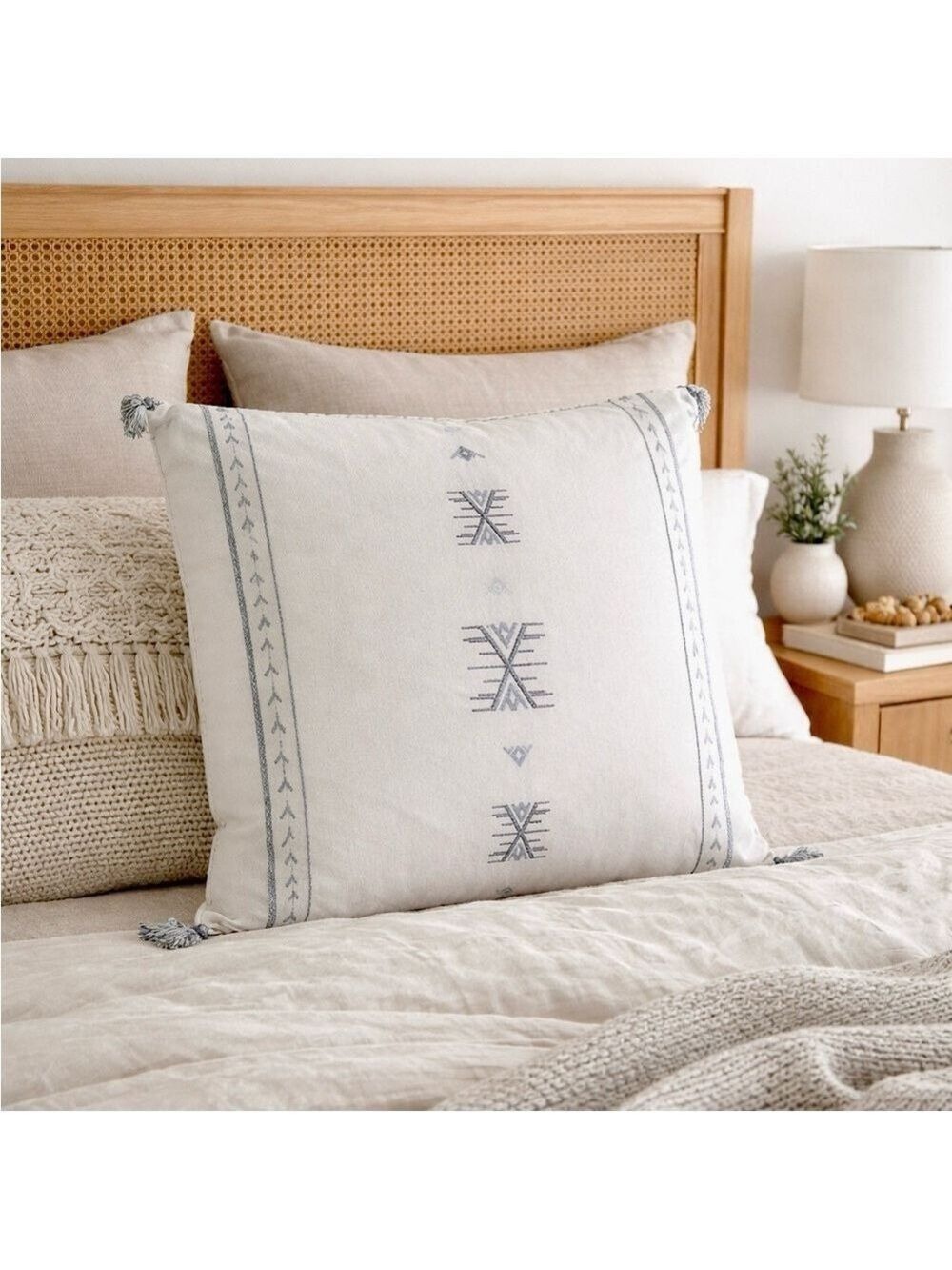 Cupcakes and Cashmere White Blue Embroidered Cotton Twill Euro Sham Set
